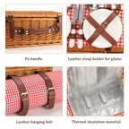 HYBDAMAI Picnic Basket for 4 Persons with Waterproof Picnic Blanket and Insulated Cooler, Large Wicker Picnic Basket for Camping, Outdoors, Valentine's Day, Christmas, Birthday, Wedding Gift
