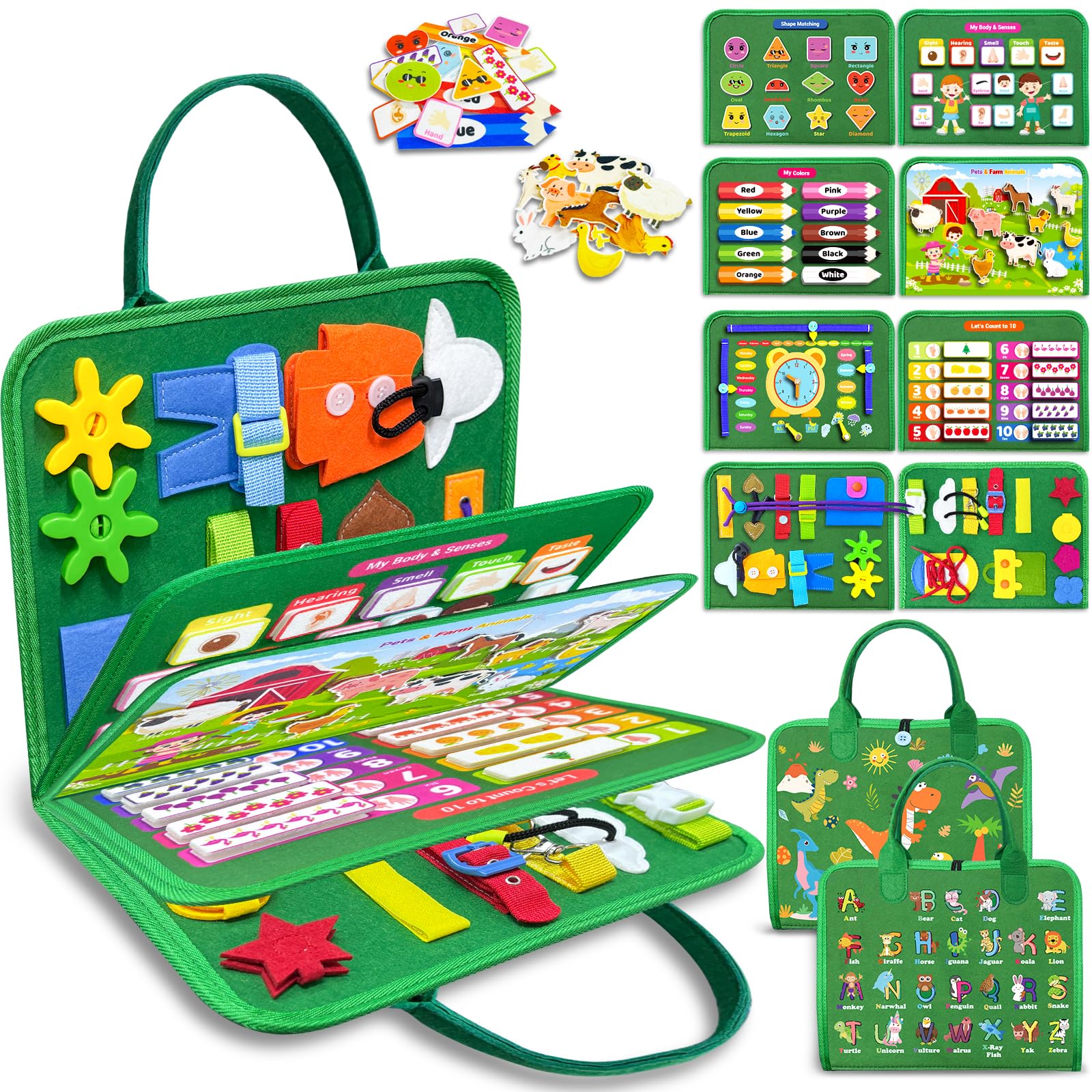 Board Toys for Toddler Boy & Girl Birthday Gifts, Busy Book Learning Sensory Toys for Toddlers, Toddler Travel Toy Educational Activities Learn Fine Motor Skills