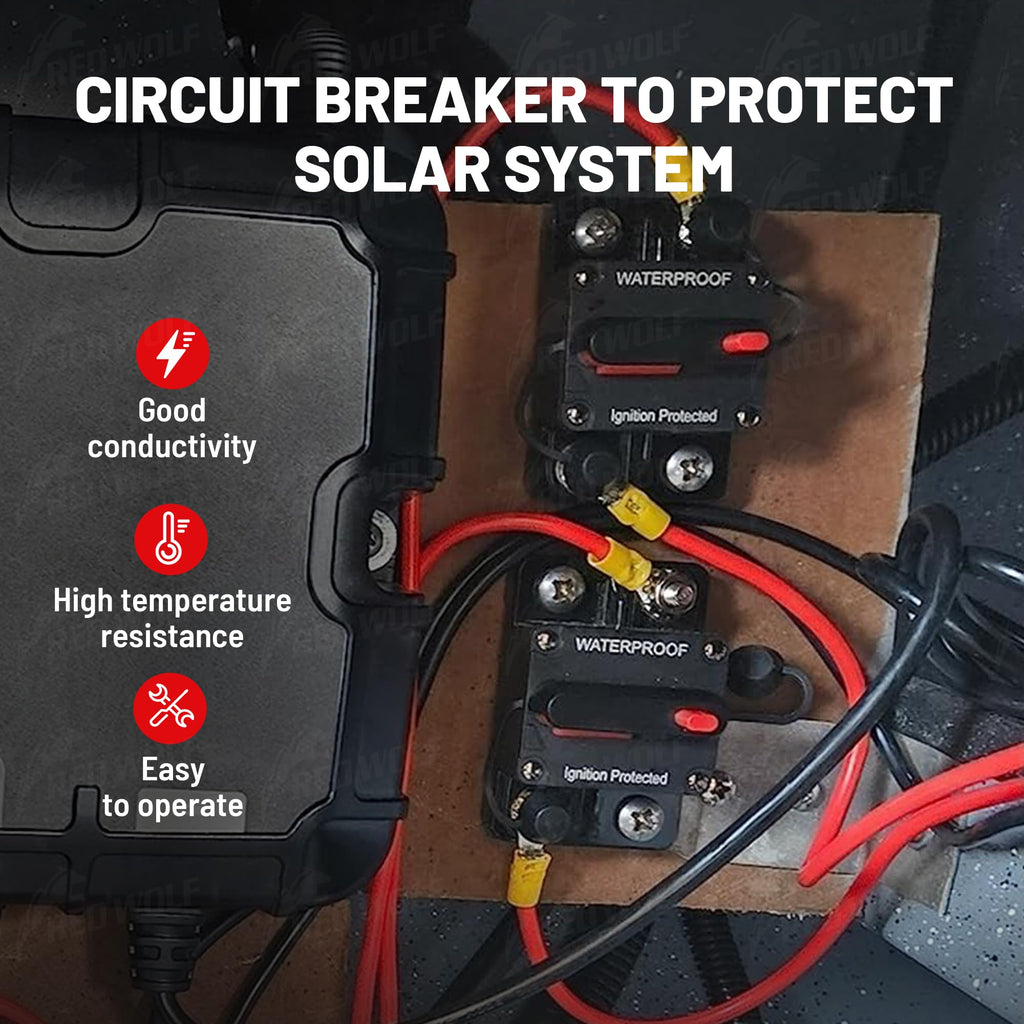 RED WOLF 50A Amp Circuit Breaker for Boat Trolling Motor Marine ATV Vehicles Stereo Audio Battery Solar System Inline Fuse with Manual Reset Switcher DC 12V-48V