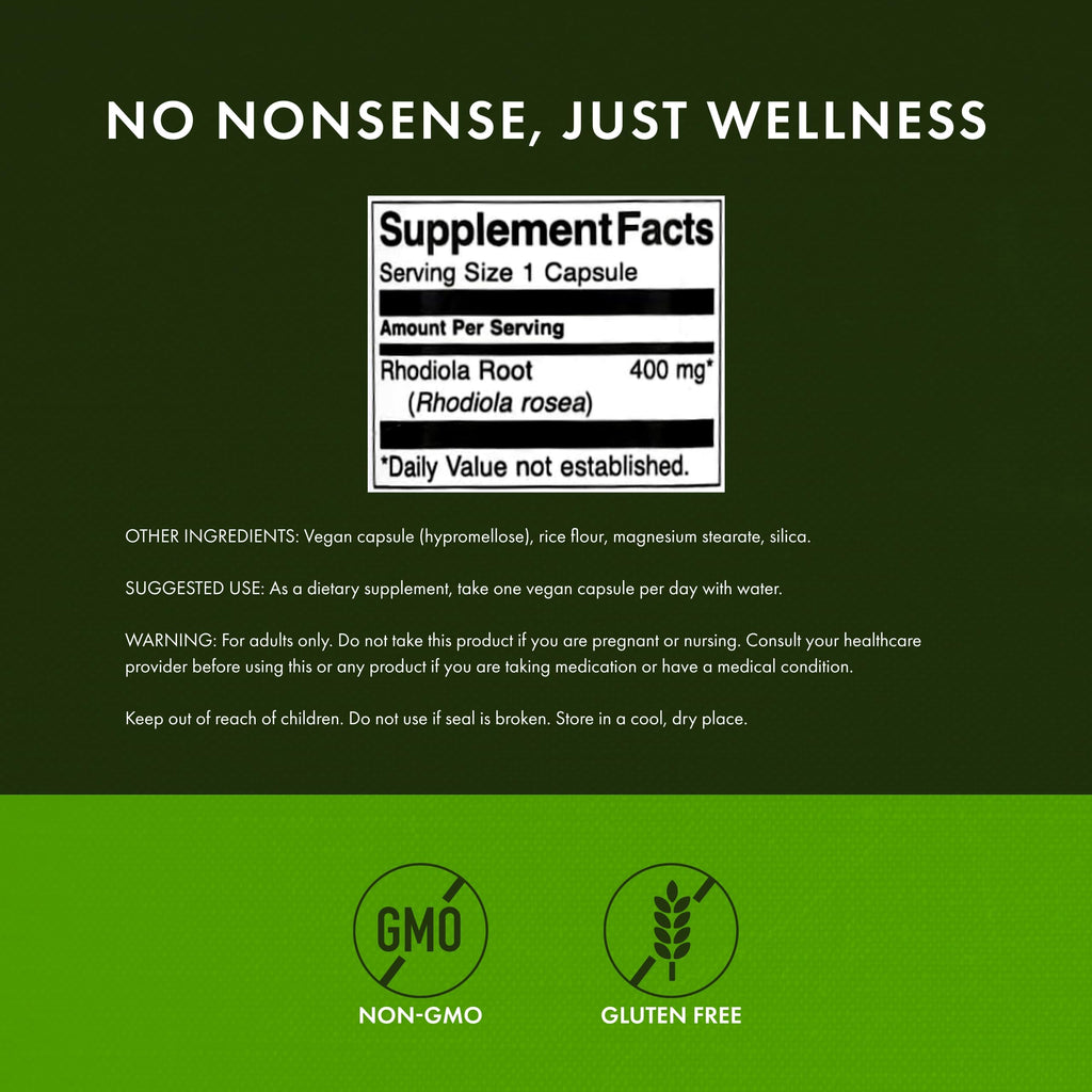 Swanson Rhodiola Rosea Root - Adaptogenic Herb Supplement Promoting Mood Balance & Stress Support - Natural Formula for Energy Support - (100 Capsules, 400mg Each) (2 Pack)
