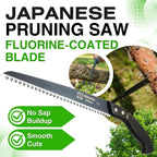 Saboten Japanese Pruning Saw 9.4 in (240mm) – Fluorine-Coated High-Carbon Steel Blade, 7.5mm Tooth Pitch, Smooth Pull Cuts, Wooden Handle, Wood Sheath Included, Made in Japan