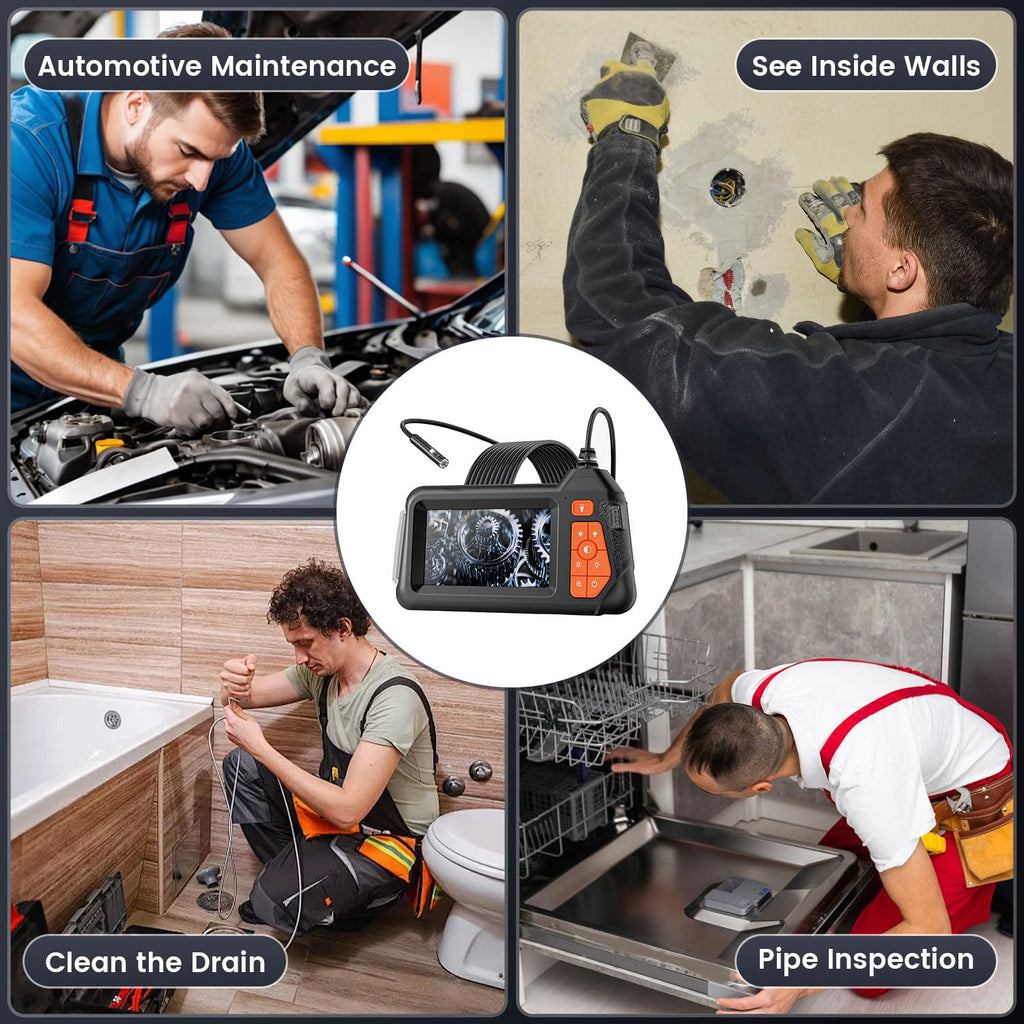 Endoscope Camera with Light: 4.3" 1080P HD Dual-Lens Inspection Borescope Camera for Sewer - 16.4ft Waterproof Industrial Endoscope - Flexible Snake Bore Scope for Plumbing Automotive