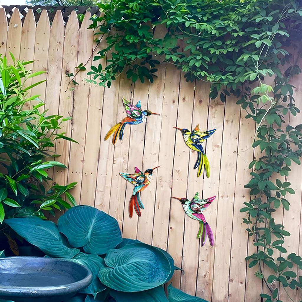 Hummingbird Outdoor Decor 4Pack - Outdoor Metal Wall Art Decoration