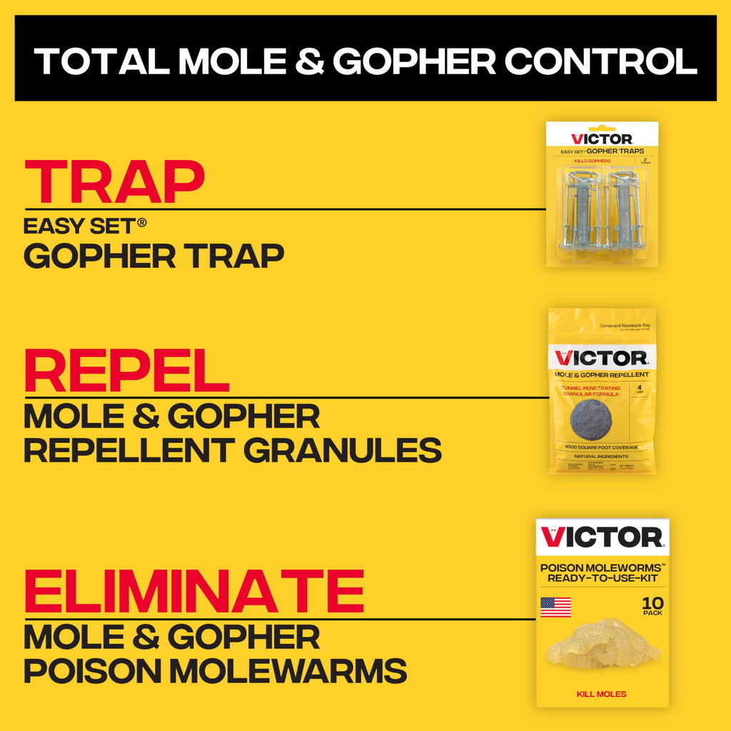 Victor Poison Moleworms - M6009 - 10 Worms, 5 Tunnel Locator Flags - Kills Moles Outdoors