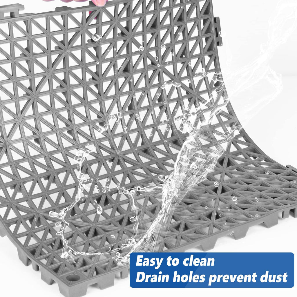 ToLanbbt Modular Interlocking Cushion 18P 11.8" x 11.8" Interlocking Rubber Floor Drain Holes Non-Slip Splicing Drainage Mats for Deck, Shower, Kitchen, Drain Pool, Sauna Bath, Indoor Outdoor (Grey)