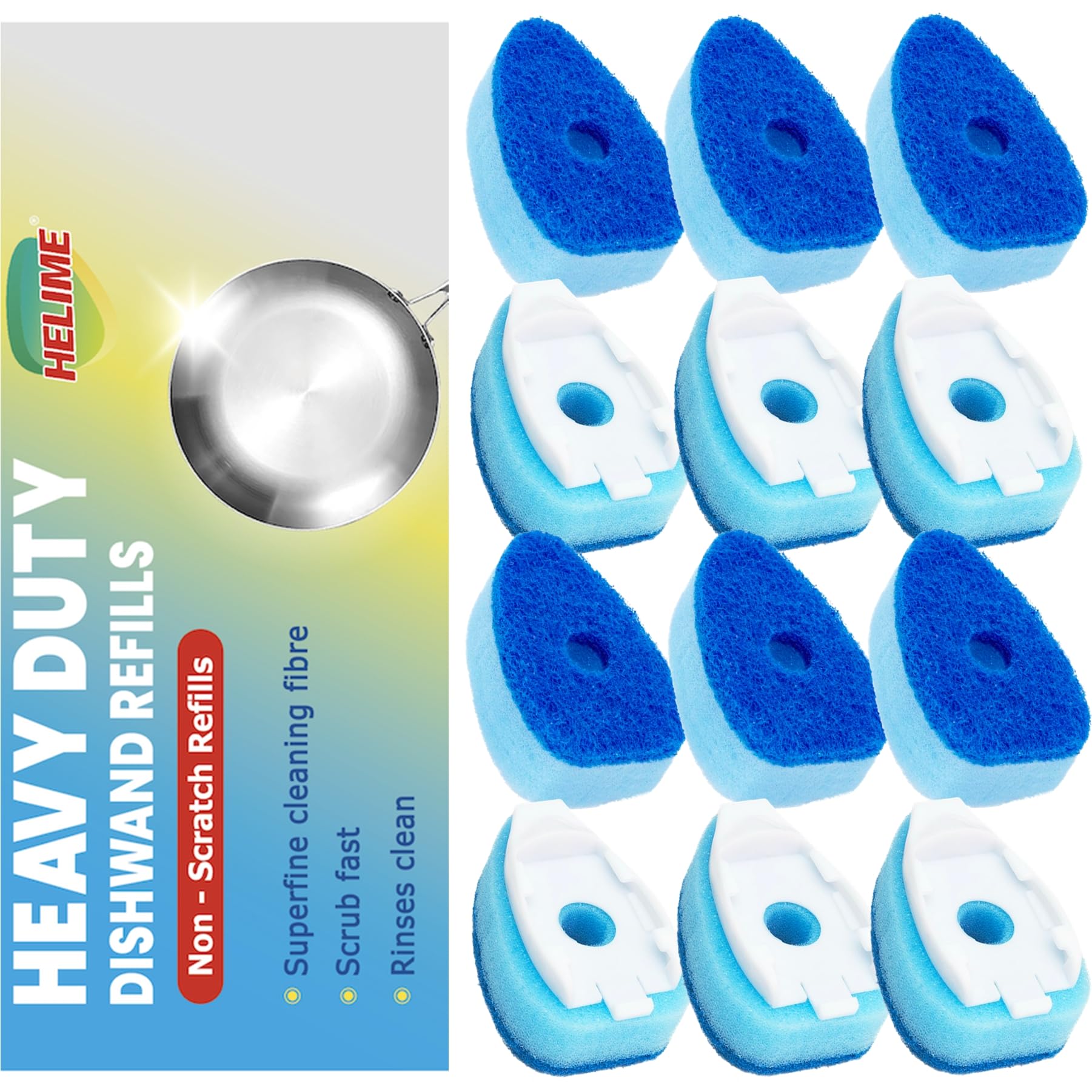 Dish Wand Refills Sponge Head with Hole,Non Scratch Dishwand Refill Heavy Duty Replacement Head,Soap Control Dispensing Scrubbers for Kitchen,Pans,Dishwasher Tools,Compatible Sponges Scrub with Handle