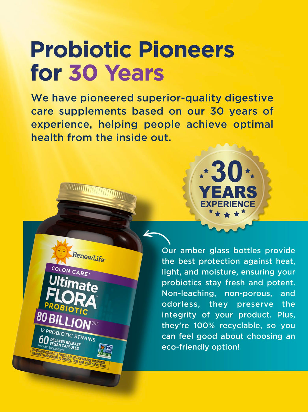 Renew Life Probiotic Colon Care Probiotic Capsules, Daily Supplement Offers Colon Support, L. Rhamnosus GG, Dairy, Soy and gluten-free, 80 Billion CFU, 60 Count
