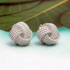 LeCalla Sterling Silver Knot Earrings Jewelry Italian Design Diamond-Cut Twisted Wire Love Knot Stud Earring for Women 10mm