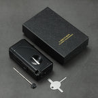 All in One Triple Jet Flame Butane Torch Lighter Built-in Cutter, Cutter V Cut, Punch, Holder Function, Draw Enhancer Tool, Refillable and Adjustable Windproof Lighter. Black(Sold Without Gas)