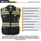 JKSafety Hi-Vis Black Surveyor Safety Vest for Men Women High Visibility Reflective Construction Vest Mesh Cushioned Collar Heavy Duty PPE Inner Pockets ANSI/ISEA Compliant(188-Black L)