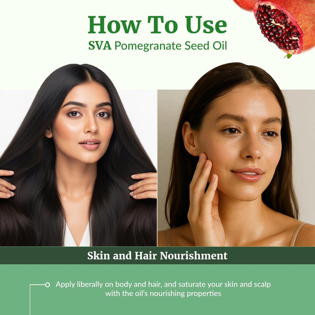 SVA Pomegranate Seed Organic - 4 Fl Oz – 100% Natural Cold Pressed Organic Pomegranate Oil - for Face, Skin Care, Hair Care, Scalp Massage & Body Massage – Carrier Oil with Dropper