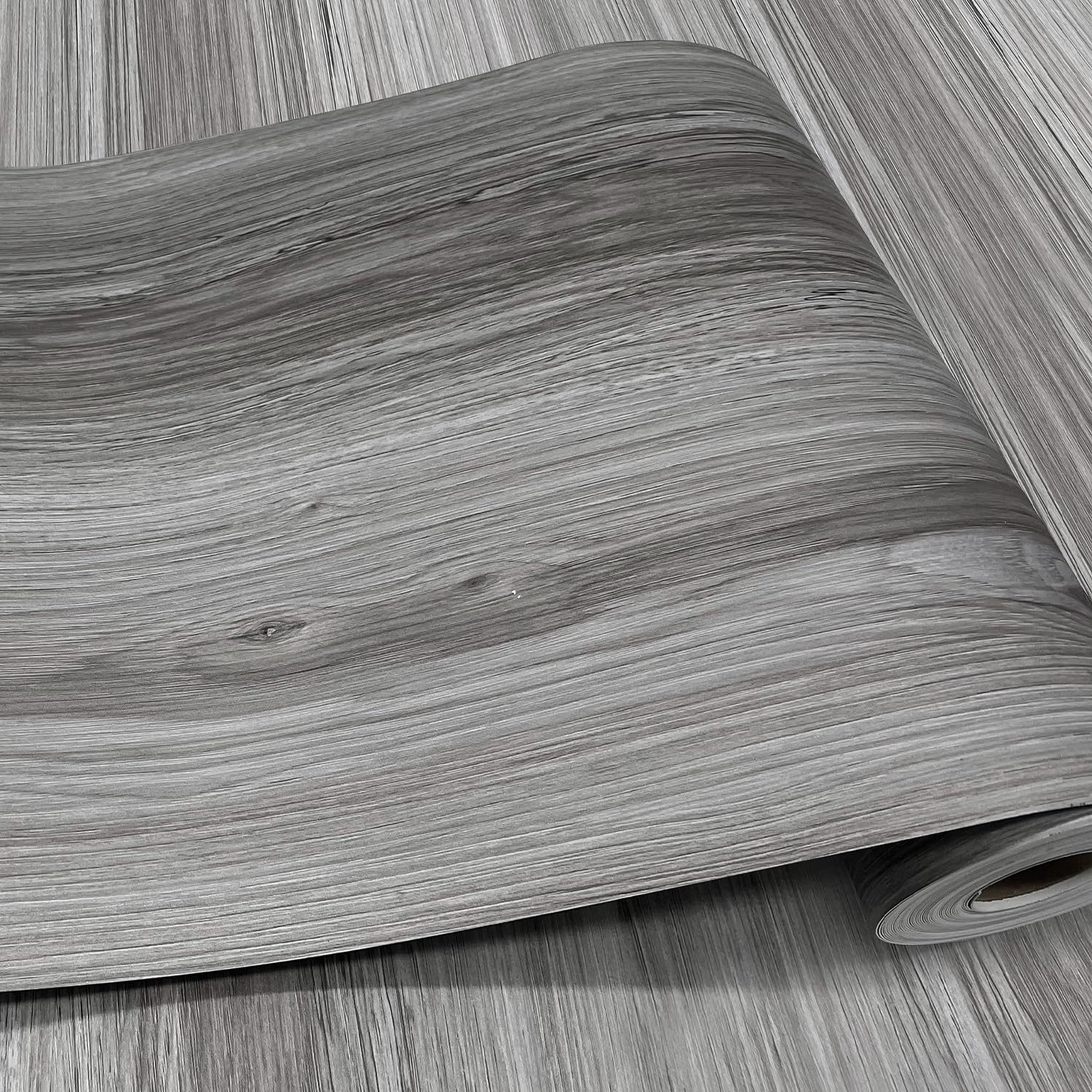 auxua Wood Grain Peel and Stick Floor Tiles – 11.8” Width, Full Roll Length of 394" – Versatile Design for Any Space, Grey Self Adhesive Vinyl Flooring, Waterproof and Non-Slip Features
