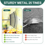 Adjustable Garden Leaf Rake Set, 18" Wide, 25 Tines, 37-79" Handle Metal Leaf Rake with 2 Pack 32 Gallons Leaf Bags and Scoops. Heavy Duty Graden Rakes Set for Lawn, Grass, Shrubs, Flower Beds