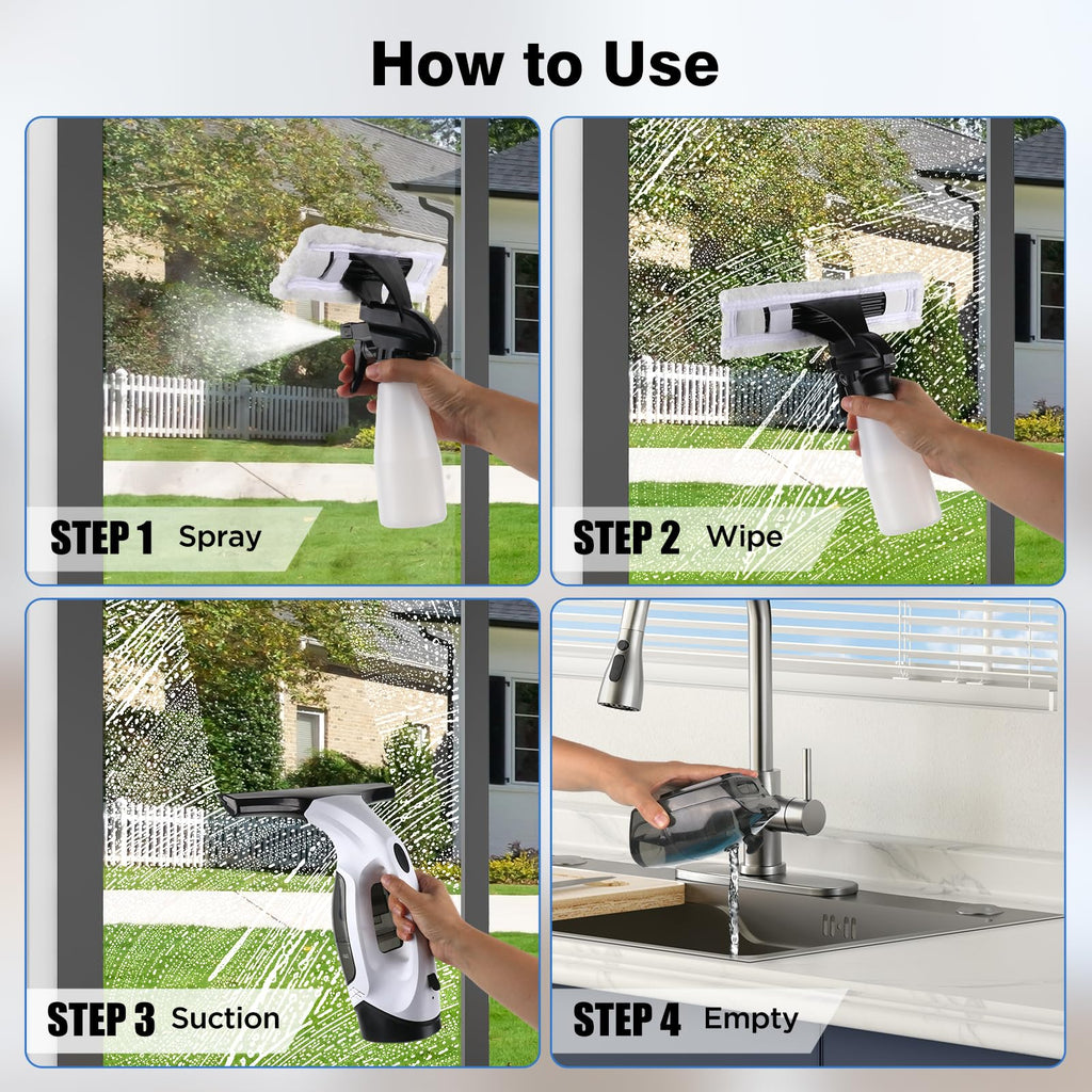 ZRHI Window Vacuum Squeegee Cordless, Electric Window Cleaner Tool with Water Collection Tank, Window Cleaning Kit Shower Squeegee for Glass Doors, Windows, Mirrors, Car