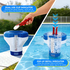 Pool Chlorine Floater Dispenser with Thermometer - 8" Pool Floater Pop-Up Refill Indicator Large Floating Chlorine Holder for 1 to 4 inch Tablets Floating Dispenser for Pools Spas Hot Tubs