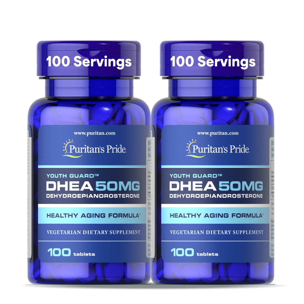 Puritan's Pride Youth Guard DHEA for Women and Men 50mg, Dietary Supplement for Healthy Aging, 3 Month Supply, 100 Tablets, 2 Pack