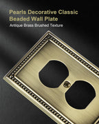 TREEWELL 6-Pack Duplex Outlet Cover Plate, Antique Brass Metal Wall Plates for Electrical Outlets, 1 Gang Receptacle Cover, Pearls Decorative Switch Plates and Outlet Covers