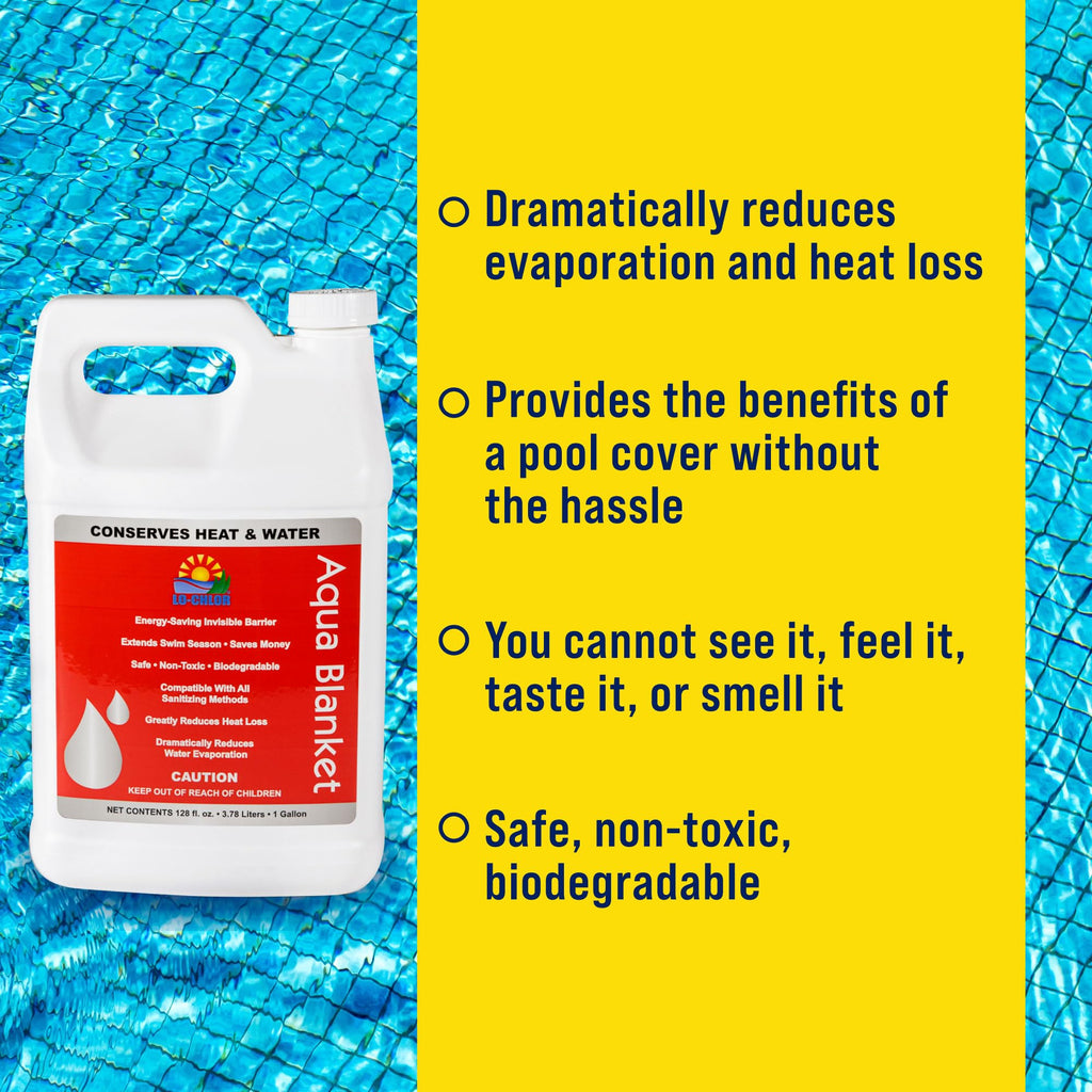 LO-CHLOR Aqua Blanket - The Liquid Solar Blanket for Pools and Energy Saving Liquid Pool Cover, Non-Toxic and Safe Pool Evaporation Prevention, Greatly Reduces Heat and Chemical Loss AB009-12 (128 Oz)