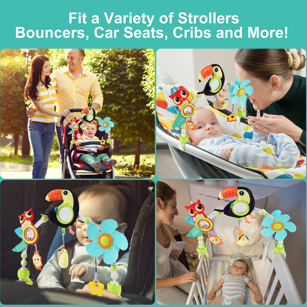 Lynncare Adjustable Arch Bassinet Toys for Infant & Toddlers, Stroller Arch, Baby Crib Toys with Fascinating Hanging for Stimulating Baby’s Senses and Developing Motor Skills