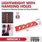 ARROW 8-Inch Torpedo Level, Magnetic Level Tool with 0°/30°/45°/90° Bubbles, Top-view Windows, Aluminium Alloy Frame, Dual Metric and SAE Scales