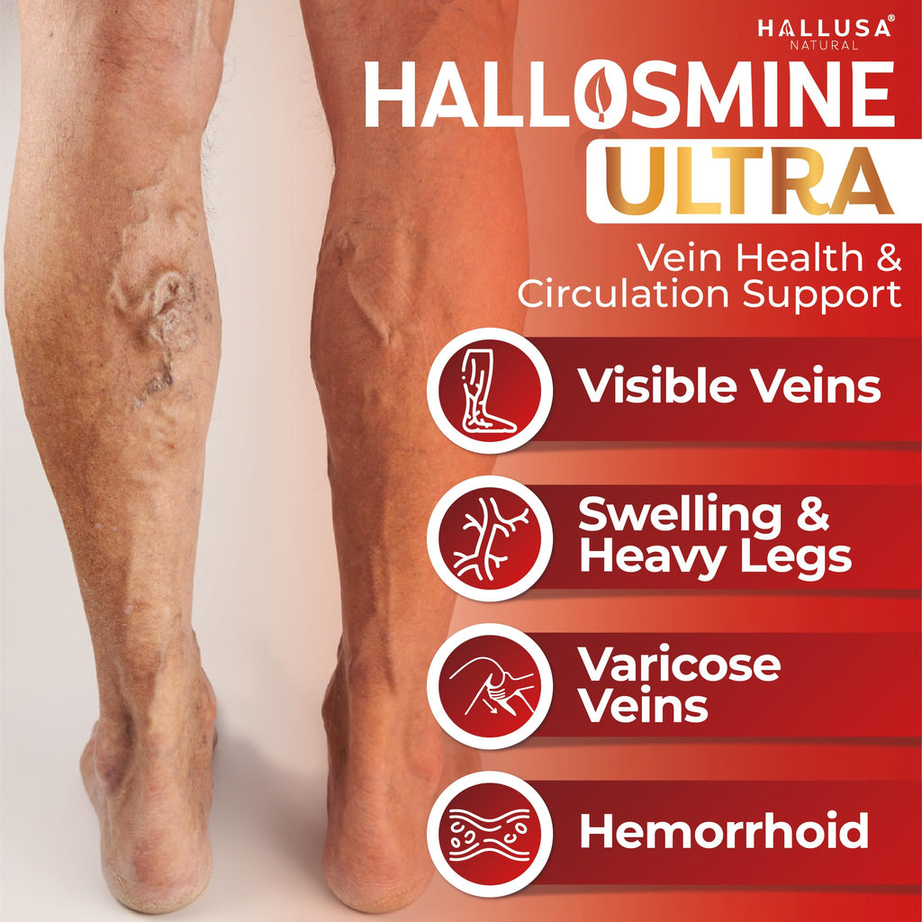 Hallusa Natural Hallosmine Ultra 650mg Diosmin Hesperidin + Bonus Leg Cream, High Potency Circulation & Vein Support Supplement, Varicose Veins, Spider Veins, Hemorrhoids, Blood Flow, 60 Capsules