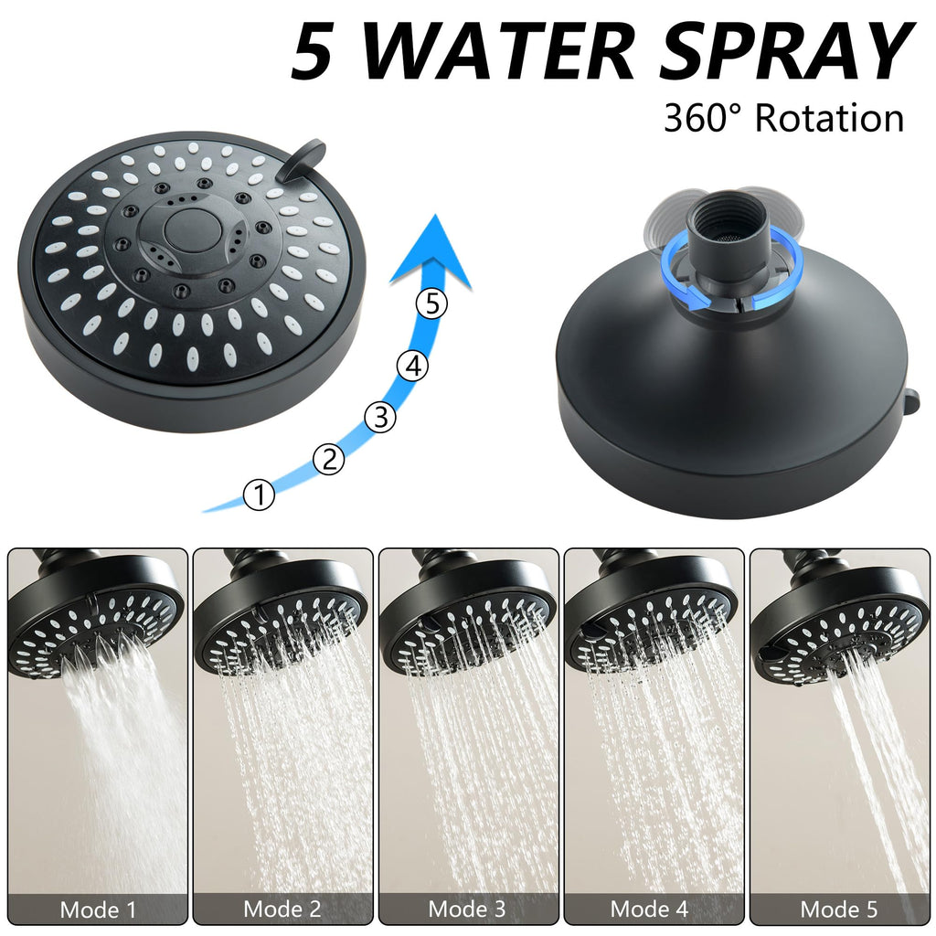 Beiyi Outdoor Shower Faucet Kit, Matte Black Single Handle Outdoor Shower Fixtures with High Pressure 5 Mode Shower Head and Valve for Yard, Pool
