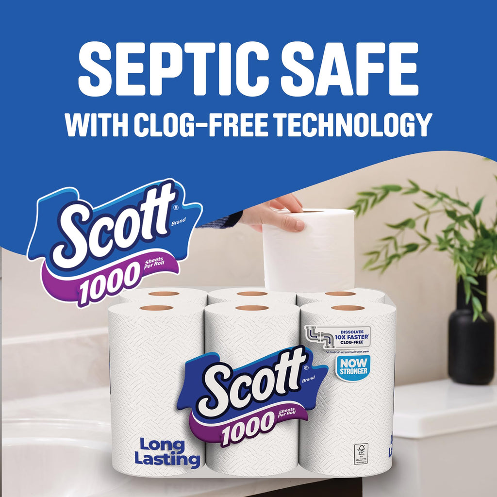 Scott 1000 Toilet Paper, 18 Rolls, 1000 Sheets per Roll