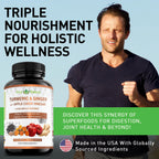 120 Capsules of USDA Organic Turmeric Root Powder, USDA Organic Ginger Powder and Apple Cider Vinegar Powder with Curcumin (95% Curcuminoids) and Bioperine, 1410 mg per Serving in Veggie Capsules