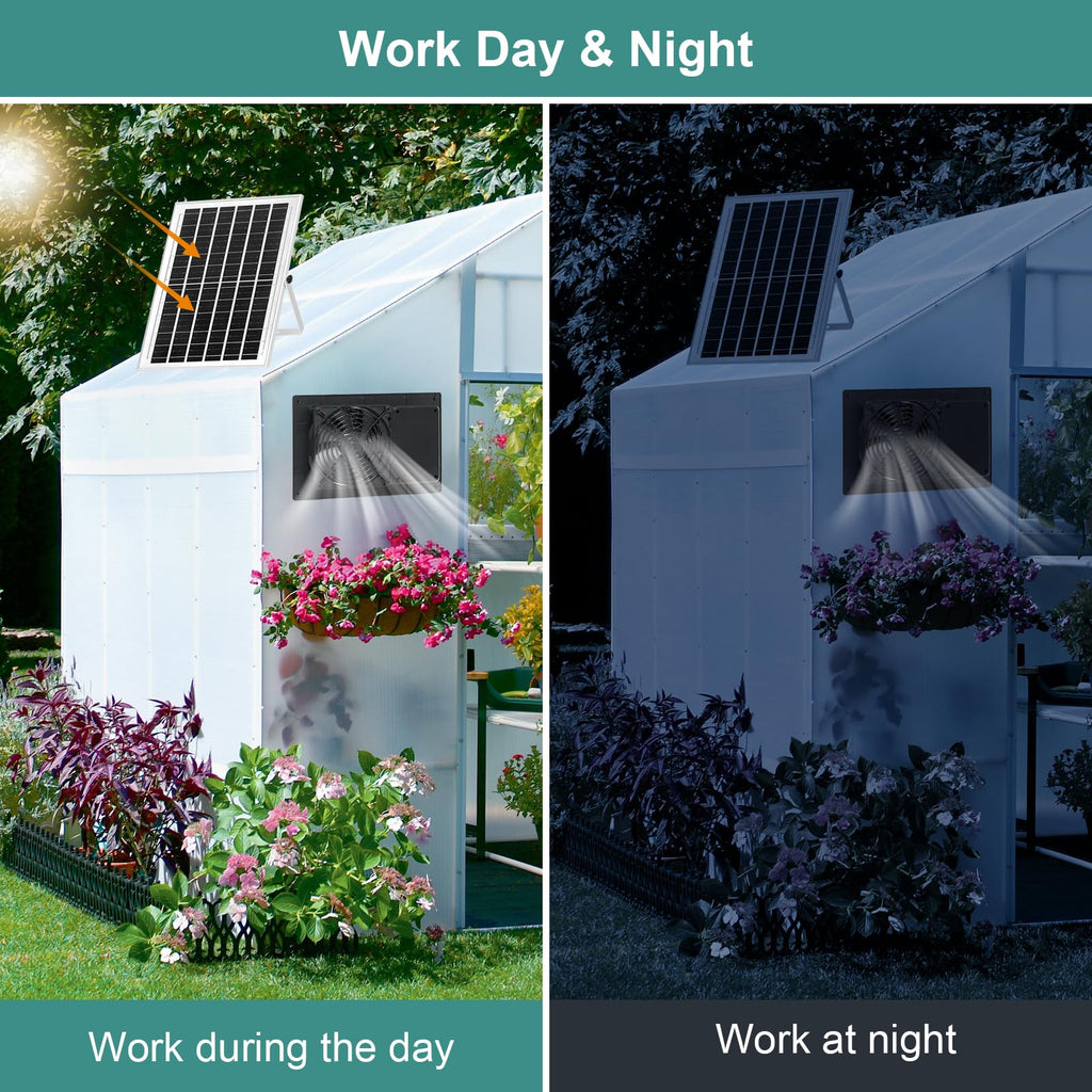 Solar Powered Fan with Battery Run Day/Night,15W Solar Fan for Chicken Coop