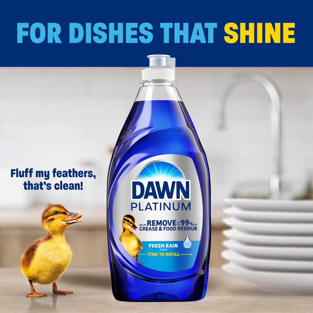 Dawn Platinum Dish Soap Fresh Rain Scent Liquid Dishwashing Detergent, Powerful Dawn Dish Soap for Tough Grease Removal, 30 oz