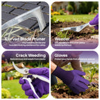 MelonArt Garden Tool Set, 10 Pcs Heavy Duty Gardening Tool Kit Women Garden Gift Set Aluminum with Non Slip Ergonomic Handle, Storage Tote Bag and Gloves, Garden Supplier for Women&Men(Purple)