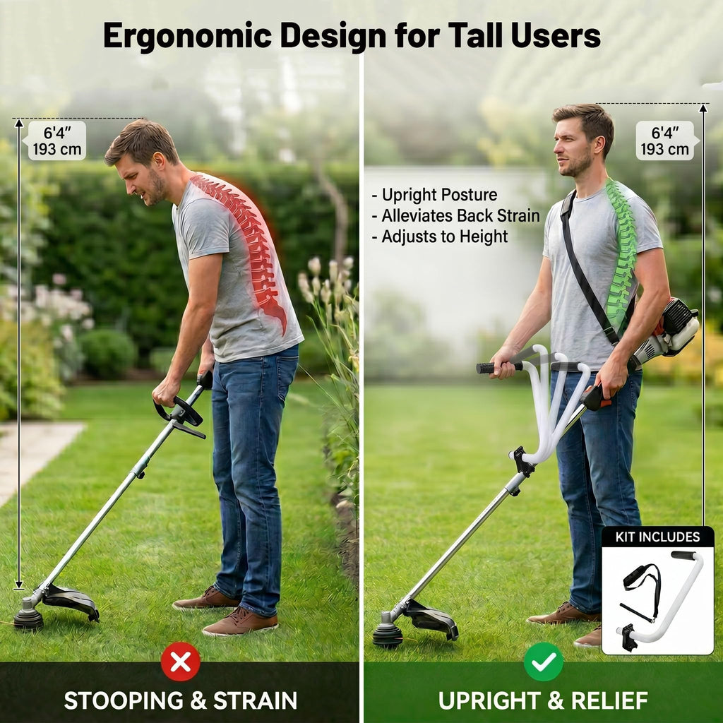 Yeoman Handle, Yeoman Weedeater Handle Extension with Bracket Clamp, Ergonomic Trimmer Grip for Lawn Care, Landscaping, Yard Trimming (Silver)