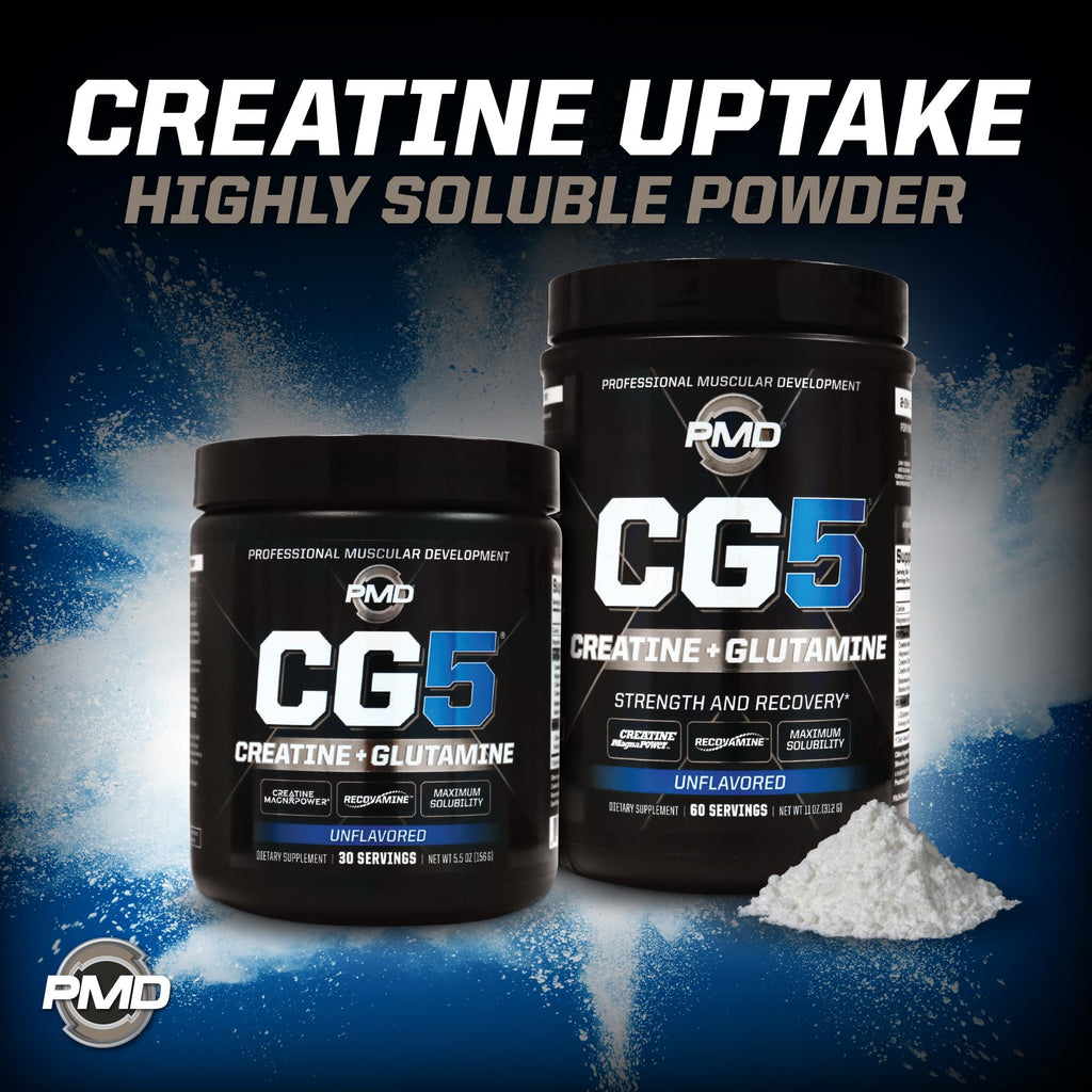 PMD Sports CG5 Premium Creatine & L Glutamine Powder, Power Recovery, Build Lean Muscle, Increase Workout Performance, Maximum Strength Pre Workout & Post Workout, Unflavored, 60 Servings