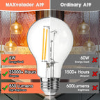 MAXvolador 60W Equivalent E26 LED Filament Light Bulbs, 850LM Warm White 2700K Efficient 6W A19 Edison Bulb, Non-Dimmable Medium Base, 4-Pack