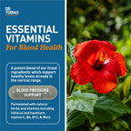 Dr. Tobias Blood Pressure Support Supplement with Hawthorn, Hibiscus Flower, Olive Leaf & Garlic, Supports Normal Circulatory Health with Vitamins C, B6, B12, Niacin, Folate & Herbs, 90 Capsules
