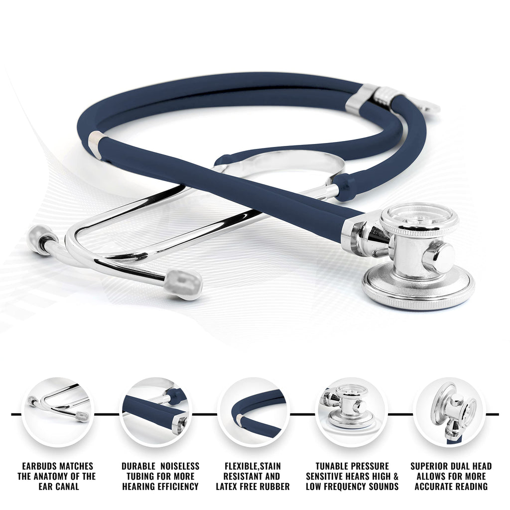 ASA TECHMED Nurse EMT Starter Pack Stethoscope, Blood Pressure Monitor and Trauma 7.5" EMT Shear Ideal Gift for Nurses, Medical Students, Firefighters, Police and Personal Use (Navy Blue) 4 Piece Set