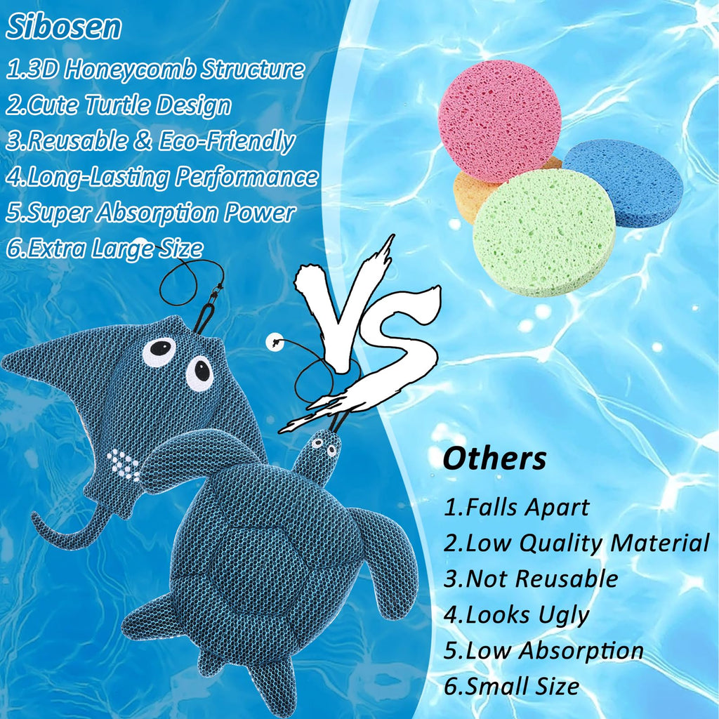 Sibosen 2 Pack Hot Tub Scum Absorber, 2025 Upgrade Reusable Scum Turtle and Devilfish Hot Tub Absorber Accessories Hot Tub Sponge for Spa & Pool Cleaner, Hot Tub Oil Absorbing Keeps Water Clean