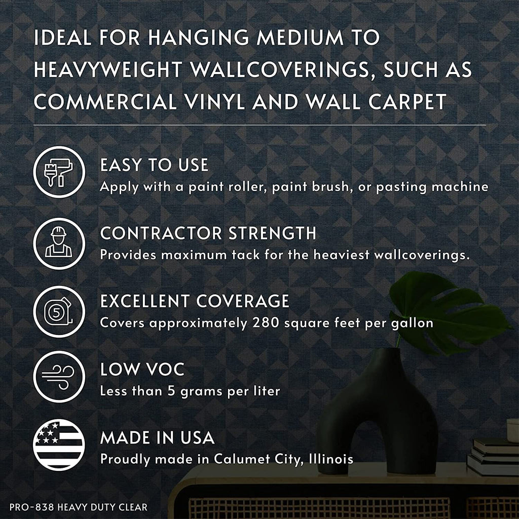 ROMAN Heavy Duty Clear Wallpaper Adhesive, Non-staining, Clear, PRO-838, (1 Gallon - 280 sq. ft.)