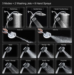 High Pressure Rain Shower Head: Upgrade Shower Heads with Handheld Spray Combo with Fixed Showerhead and 10 Sprays Handheld Shower Head, Detachable Shower head Built-in Magnetic Docking and Power Jets