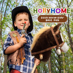 HollyHOME Stick Horse Plush Handcrafted Hobby Horse on a Stick with Wood Wheels Real Pony Neighing and Galloping Sounds for Kids Toddlers Chocolate 36 Inches(AA Batteries Required)