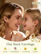 Hypoallergenic Flat Back Earrings for Women Girls Teen Kids Toddler Gold