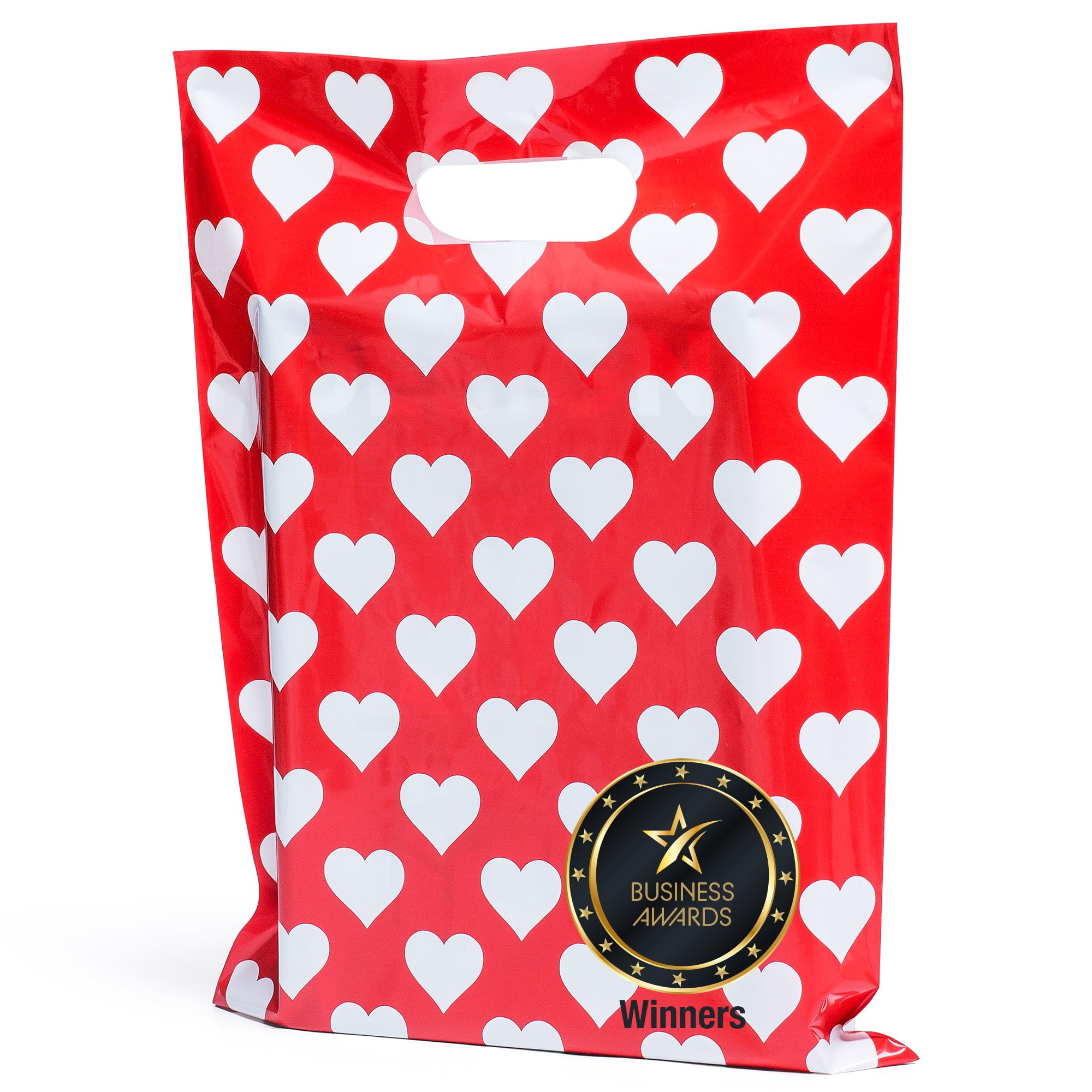 Choice Marts Red Merchandise Bags With White Hearts 100 Count 9"x12" Size 1.5Mil Thick Glossy Valentine Bags
