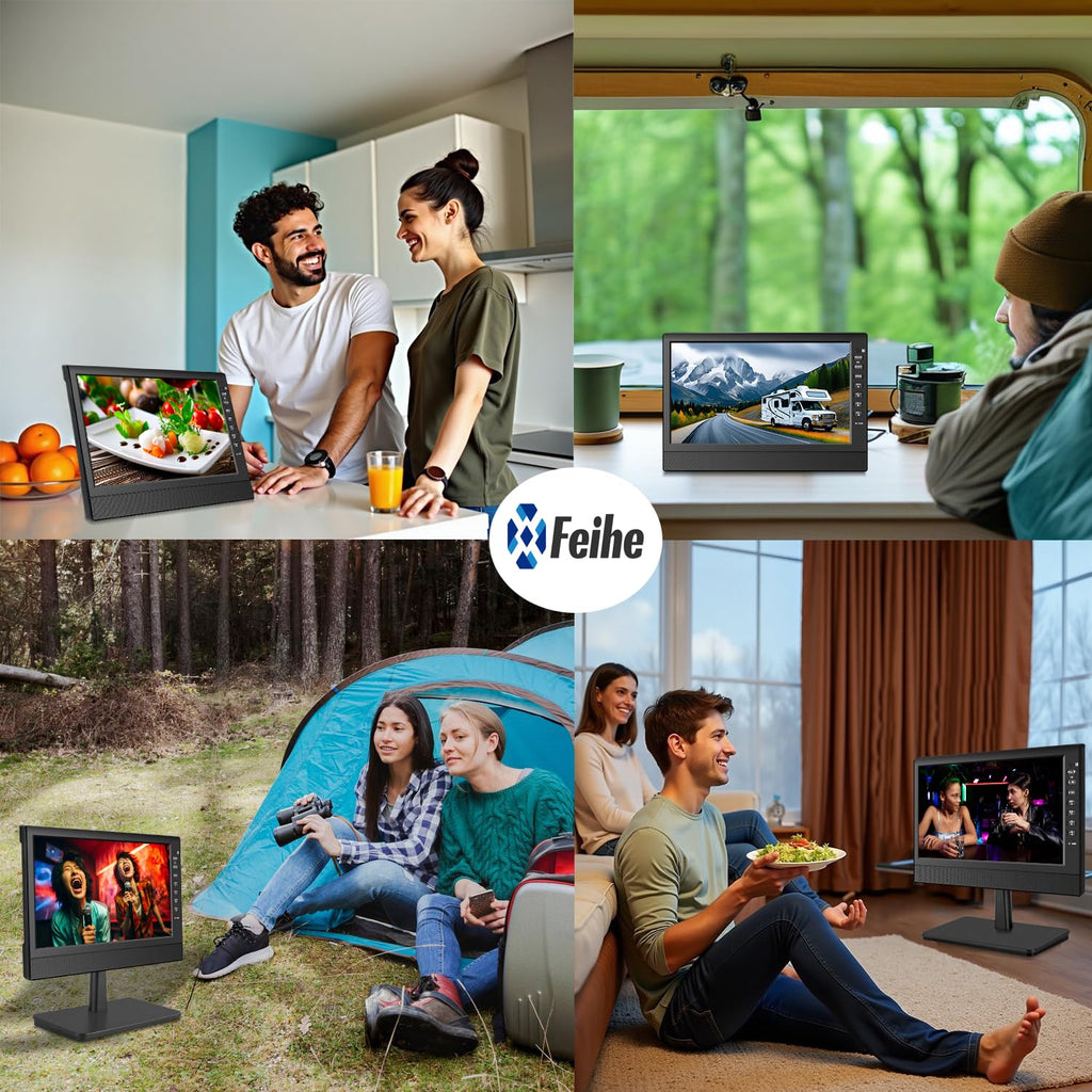 Feihe 12 Inch Small TV, Portable TV with HD Display, Antenna,HDMI,AV,USB Ports, Built-in Digital Tuner and Compact Design for Kitchen, RV, and Travel