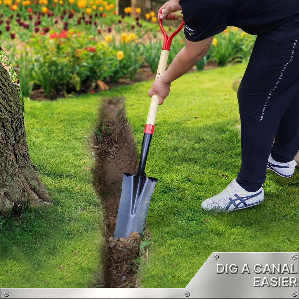 VNIMTI Spade Shovel,Transplanting Spade，Drain Spade,Spade Shovels for Digging,Sharp Shooter Shovel or Spade,45Inch,Steel D-Grip,Wooden Handle