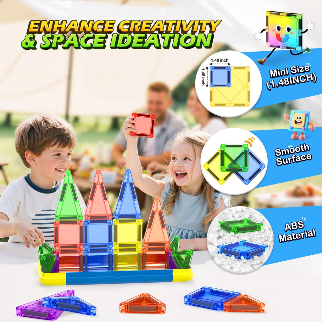 Mini Magnetic Tiles Travel Toddler Toys with Metal Tin Portable STEM Building Kids Toys for 3 4 5 6 7 8+ Years Old Boys & Girls & Birthday Gifts
