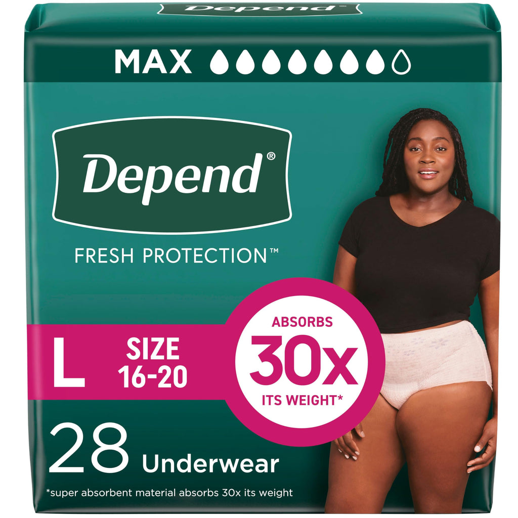 Depend Fresh Protection Adult Diapers, Incontinence & Postpartum Bladder Leak Underwear for Women, Disposable, Maximum, Large, Blush, 28 Count, Packaging May Vary