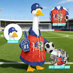 APHIUFR Soccer Themed Porch Goose Outfits,2 Pcs Adorable Goose Clothes Set with Hat,Ball & Foam Finger,Fits 23" Lawn Goose Statue Game Day Goose Costume for Garden Patio Yard Outdoor Decor