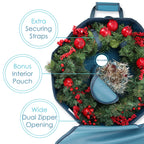 Hearth & Harbor Wreath Storage Container - Hard Shell Christmas Wreath Storage Bag with Interior Pockets, Dual Zipper and Handles - 30"