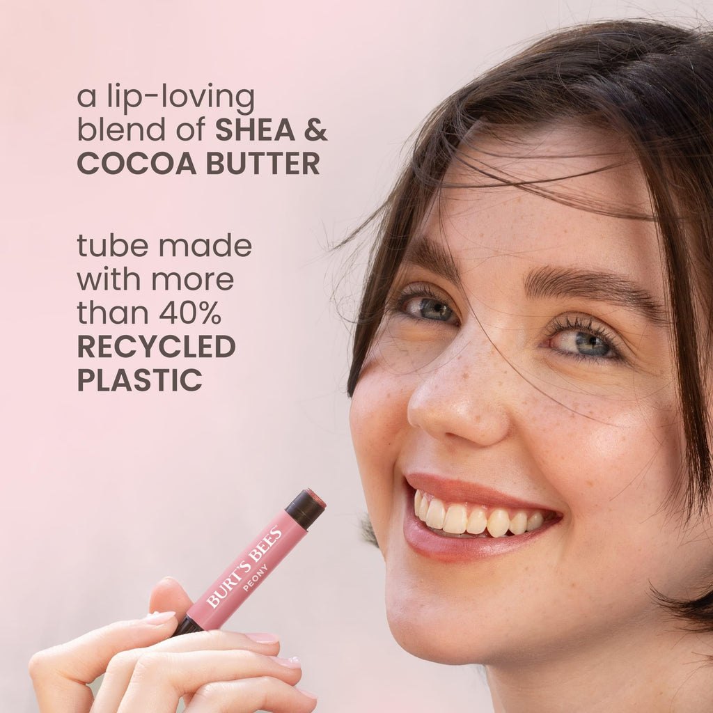 Burt's Bees Shimmer Lip Tint Set, Tinted Lip Balm Stick, Moisturizing for All Day Hydration with Natural Origin Glowy Pigmented Finish & Buildable Color, Rhubarb (4-Pack)