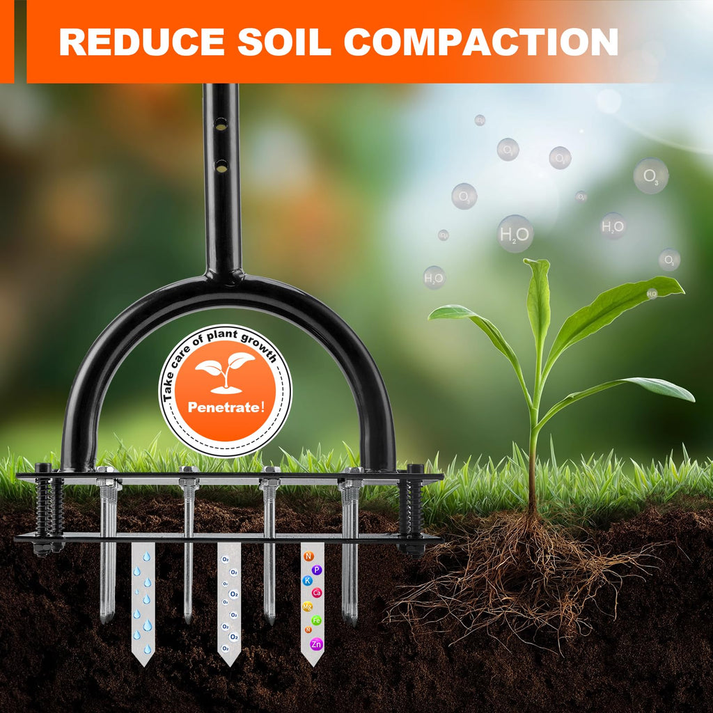 Bluesea Lawn Aerator Tool - 16 Iron Spikes with Ergonomic T-Handle, Automatic Dirt Clean for Soil Loosening & Yard Aeration, Manual Metal Grass Aerator (Orange)